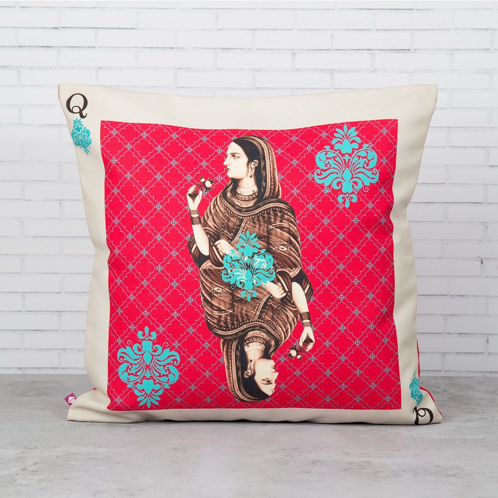 Mughal Queen Playing card Poly Canvas Cushion Cover