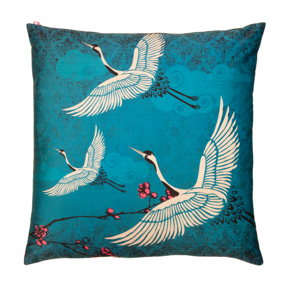 Legend of the Cranes Poly Velvet Cushion Cover
