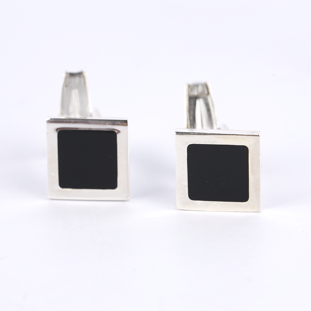 Black Square Silver Cufflinks