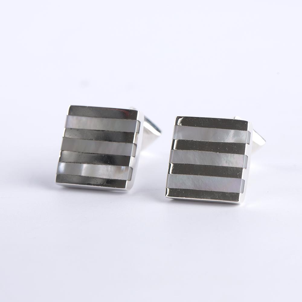 Striped Silver Cufflinks