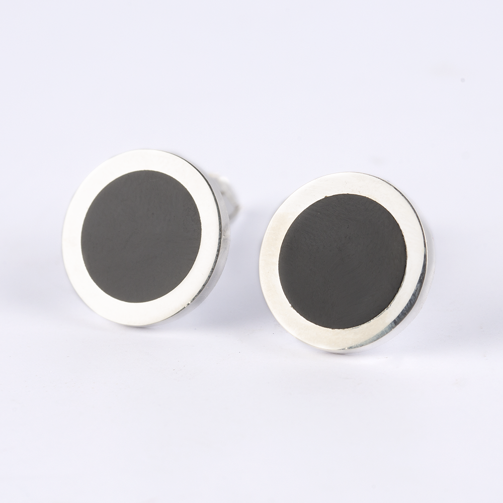 Silver Black Circle Cufflinks