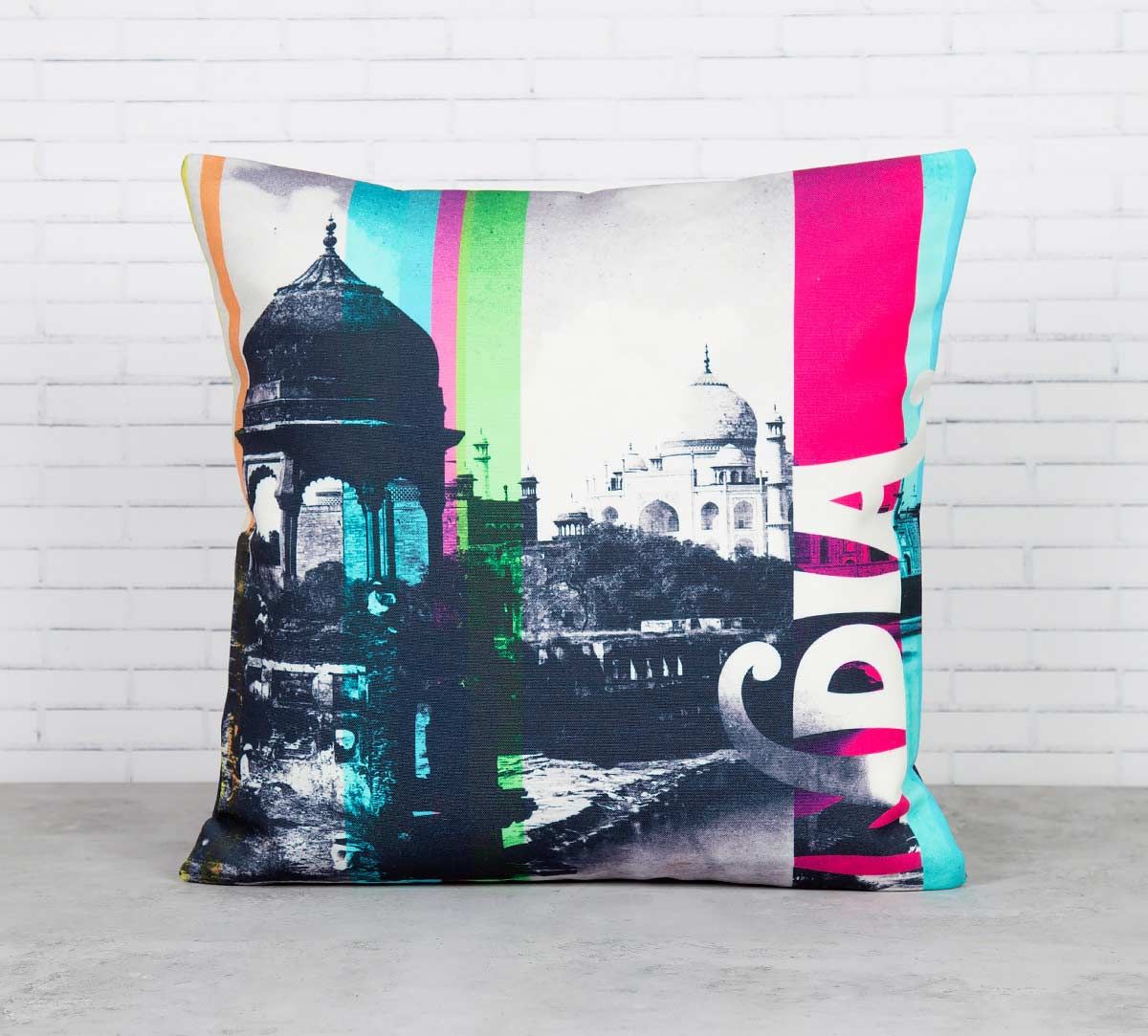Strokes of India Canvas Blend Cushion Cover