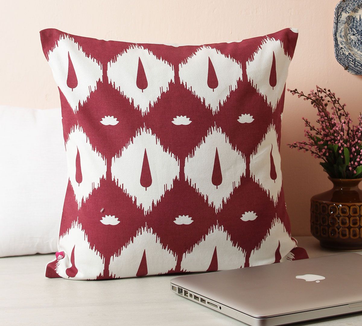 India Circus Conifer Symmetry Maroon Cotton Cushion Cover