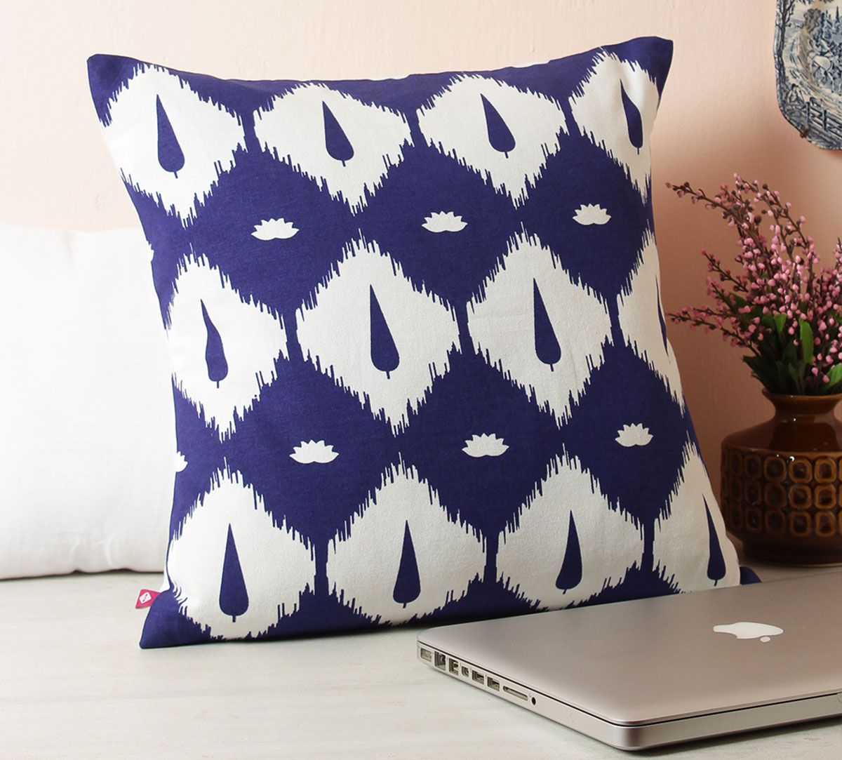 India Circus Conifer Symmetry Blue Cotton Cushion Cover