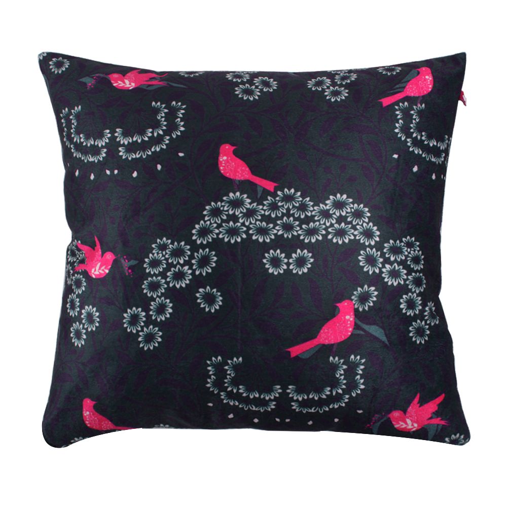 Chirping Wonders Poly Velvet Cushion Cover-13082