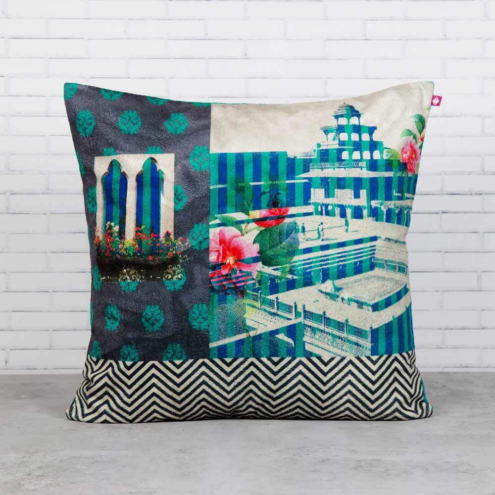 Aquamarine Echoes Blended Velvet Cushion Cover
