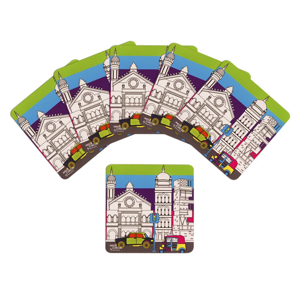 City Grand Colour Rubber Coasters - (Set of 6)