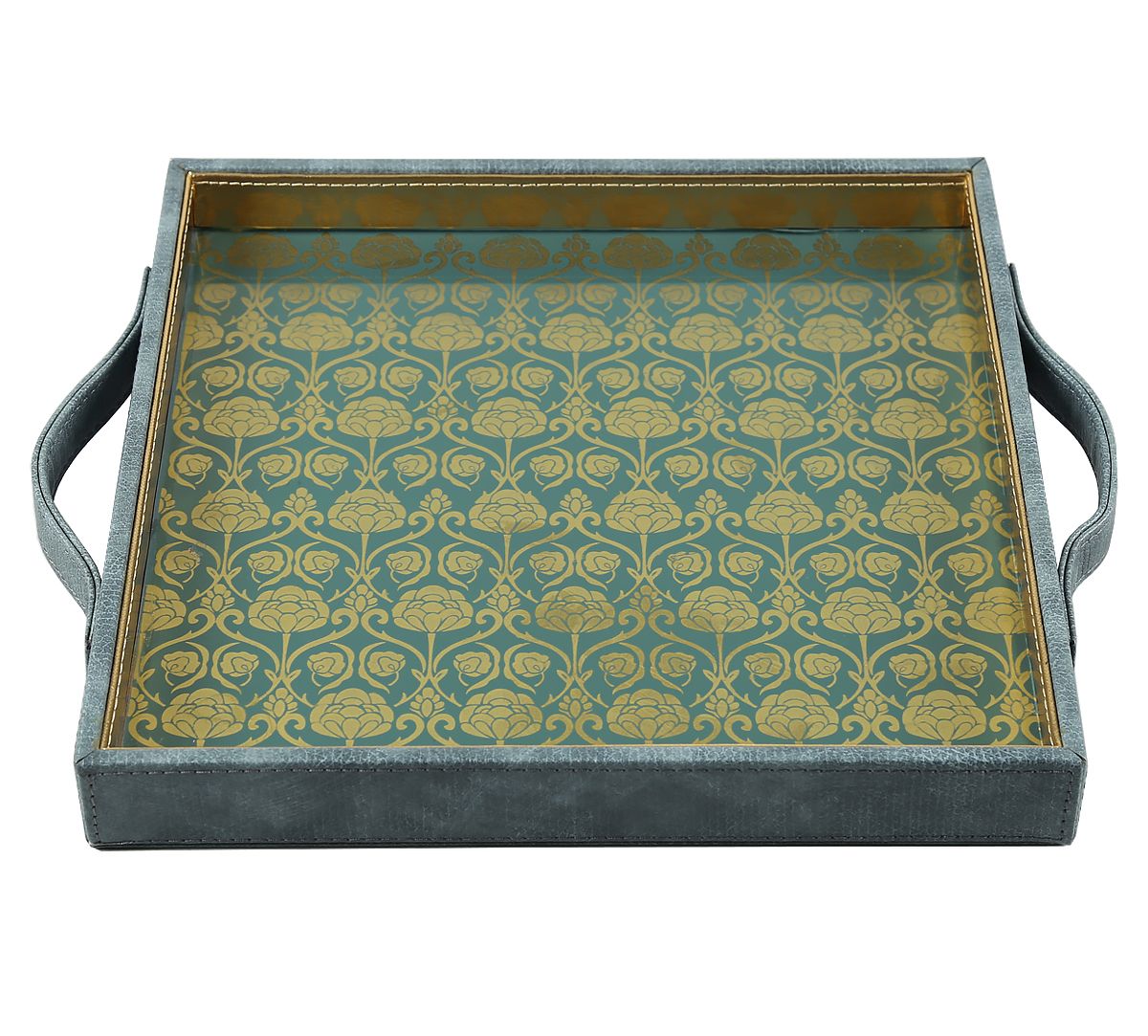 India Circus Baroque Print Leather Tray