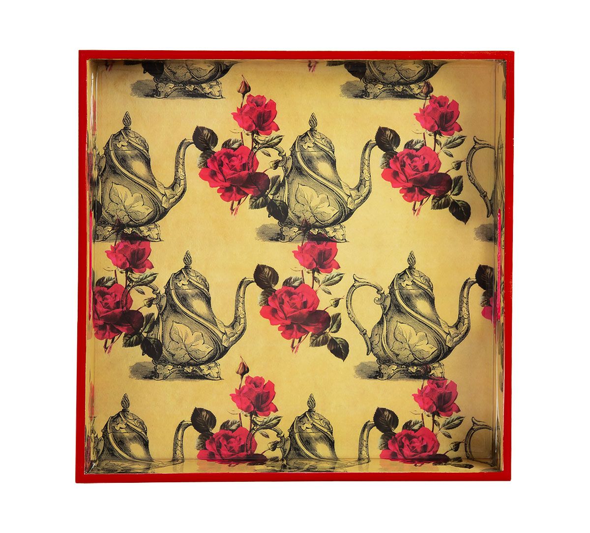 India Circus Beige Mystic Rose Kettles Square Tray