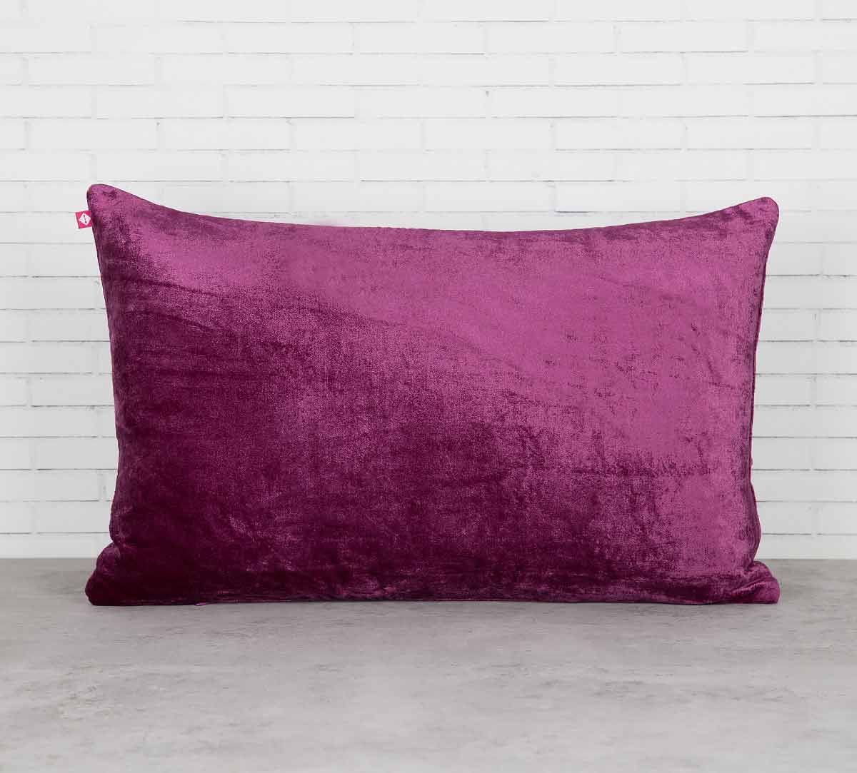 India Circus Bloom Integration Purple Embroidered Velvet Cushion Cover