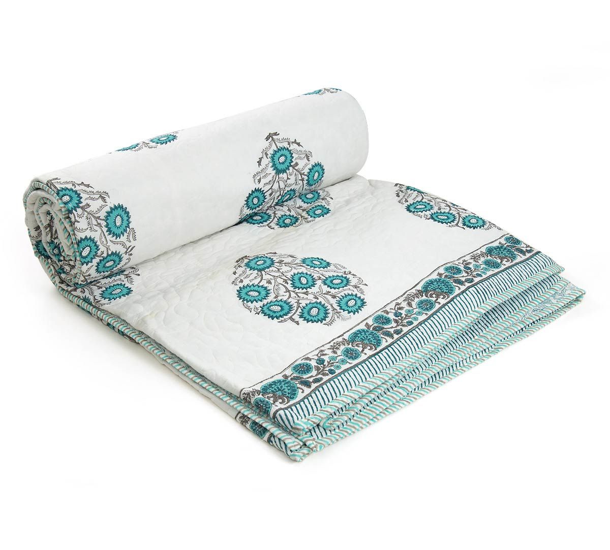 India Circus Blue Blossoms Quilted Comforter Set