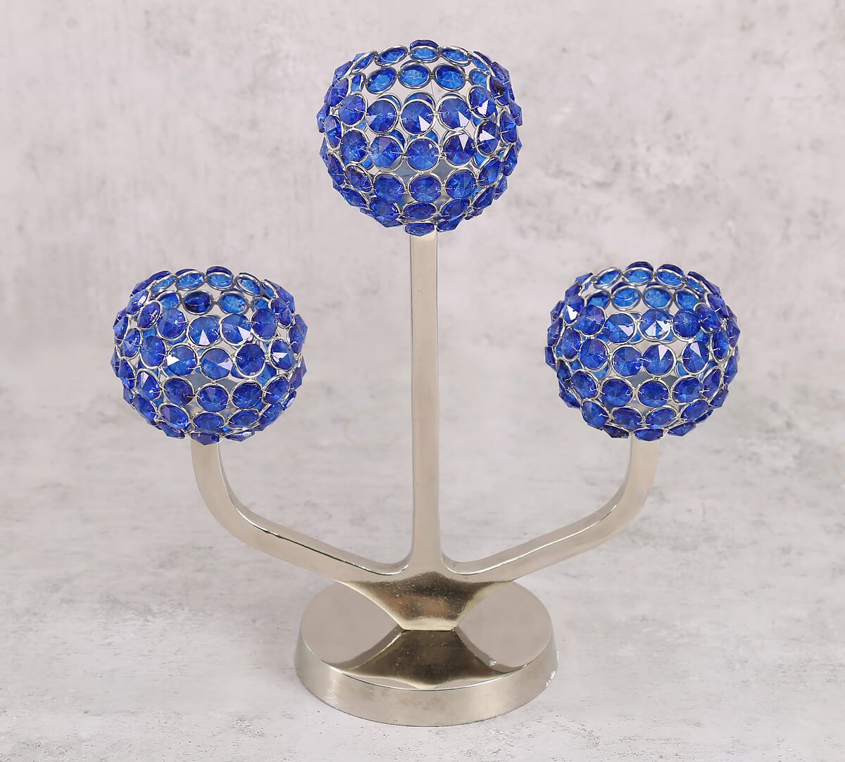 India Circus Blue Globe Crystal Candle Holder