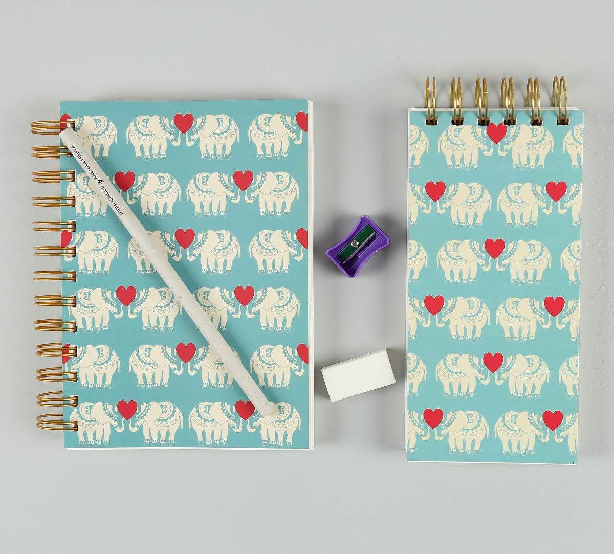 India Circus Blue Heart Tusker Stationery Combo Set