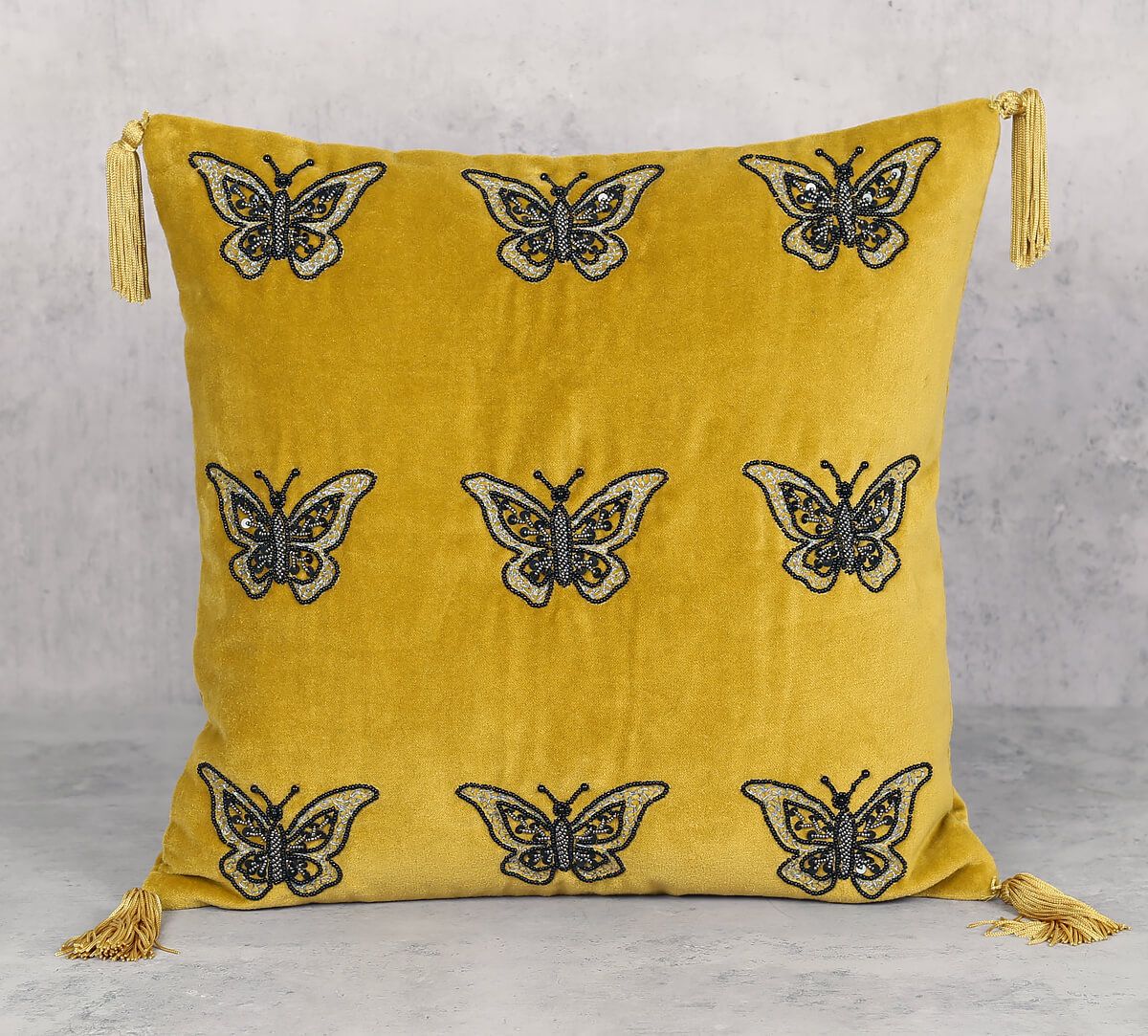 India Circus by Krsnaa Mehta Aureolin Butterfly Adorn Cushion Cover