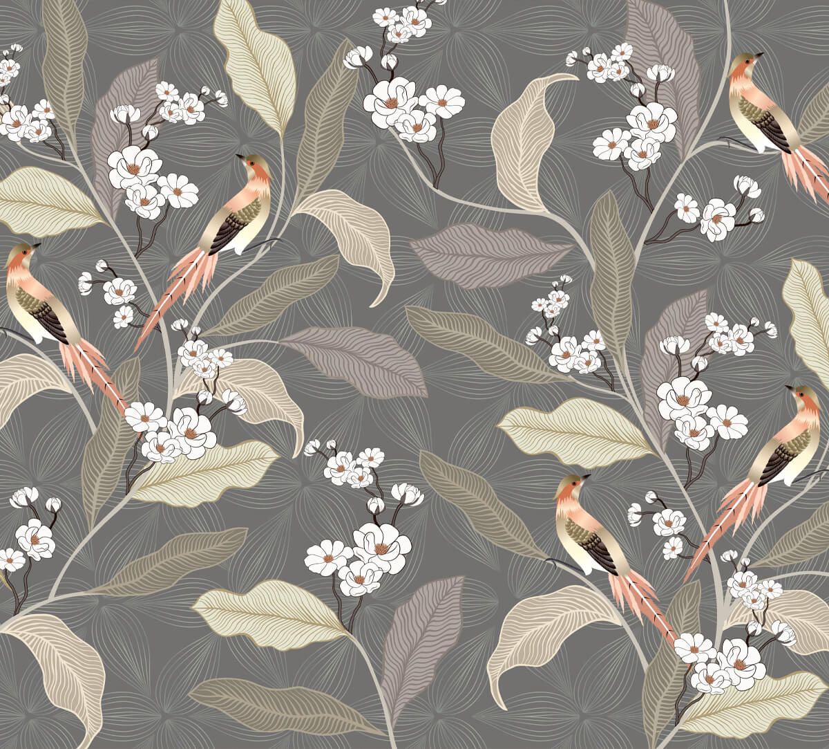 Yellow Chinoiserie Wallpaper with Flowers and Birds Customised   lifencolors