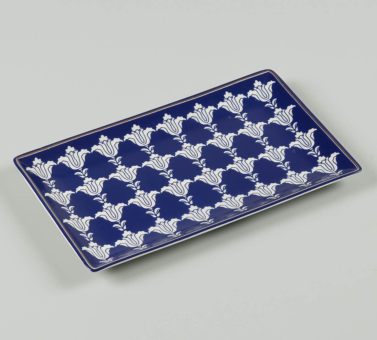 India Circus by Krsnaa Mehta Blue Lattice Treasures Small Rectangle Platter