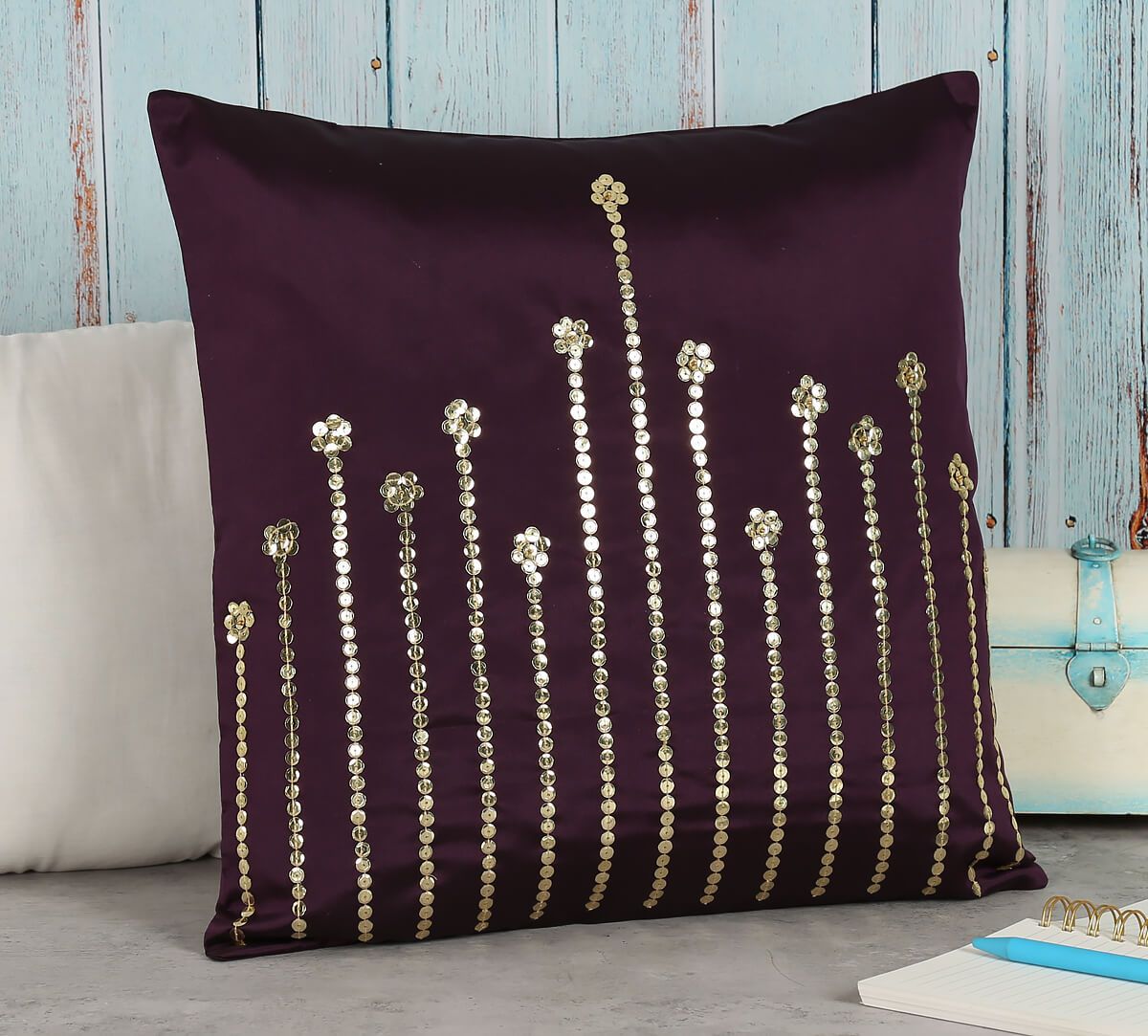 India Circus by Krsnaa Mehta Burgundy Embellished Cushion Cover