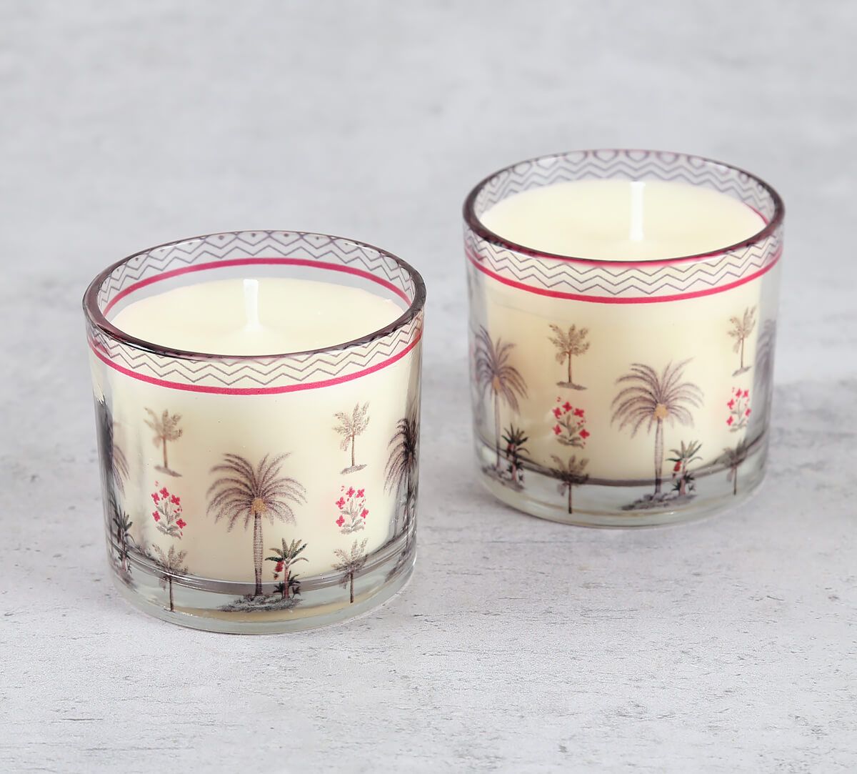India Circus by Krsnaa Mehta Chevron Palms Cylindrical Candle Votive Set of 2