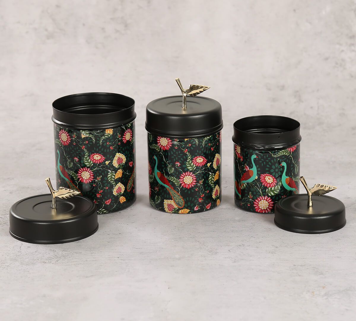 India Circus by Krsnaa Mehta Feathers & florals Steel Container Set of 3