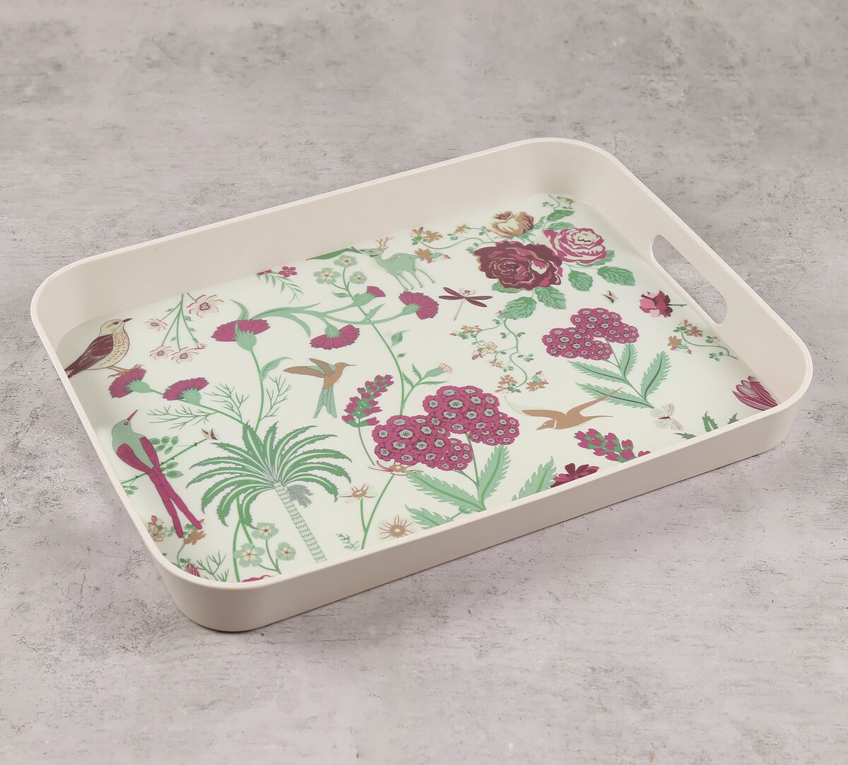 India Circus by Krsnaa Mehta Grey Floral Galore Rectangle Bamboo Tray