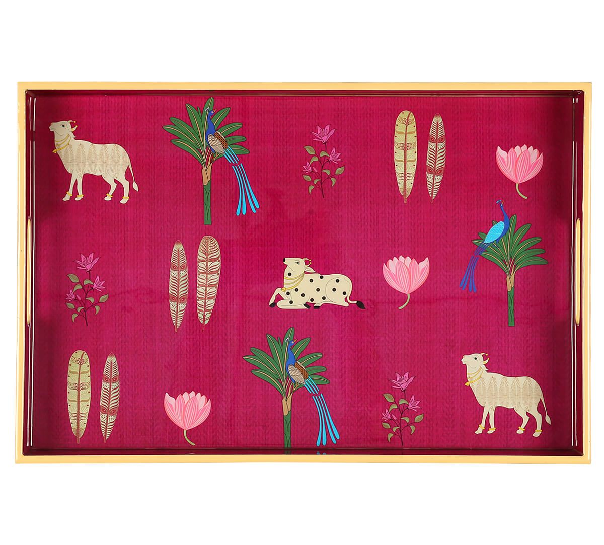India Circus by Krsnaa Mehta Magenta Biome mystique Rectangle Serving Tray