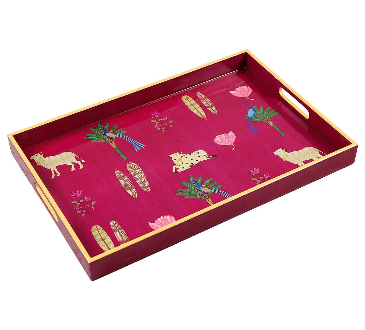 India Circus by Krsnaa Mehta Magenta Biome mystique Rectangle Serving Tray