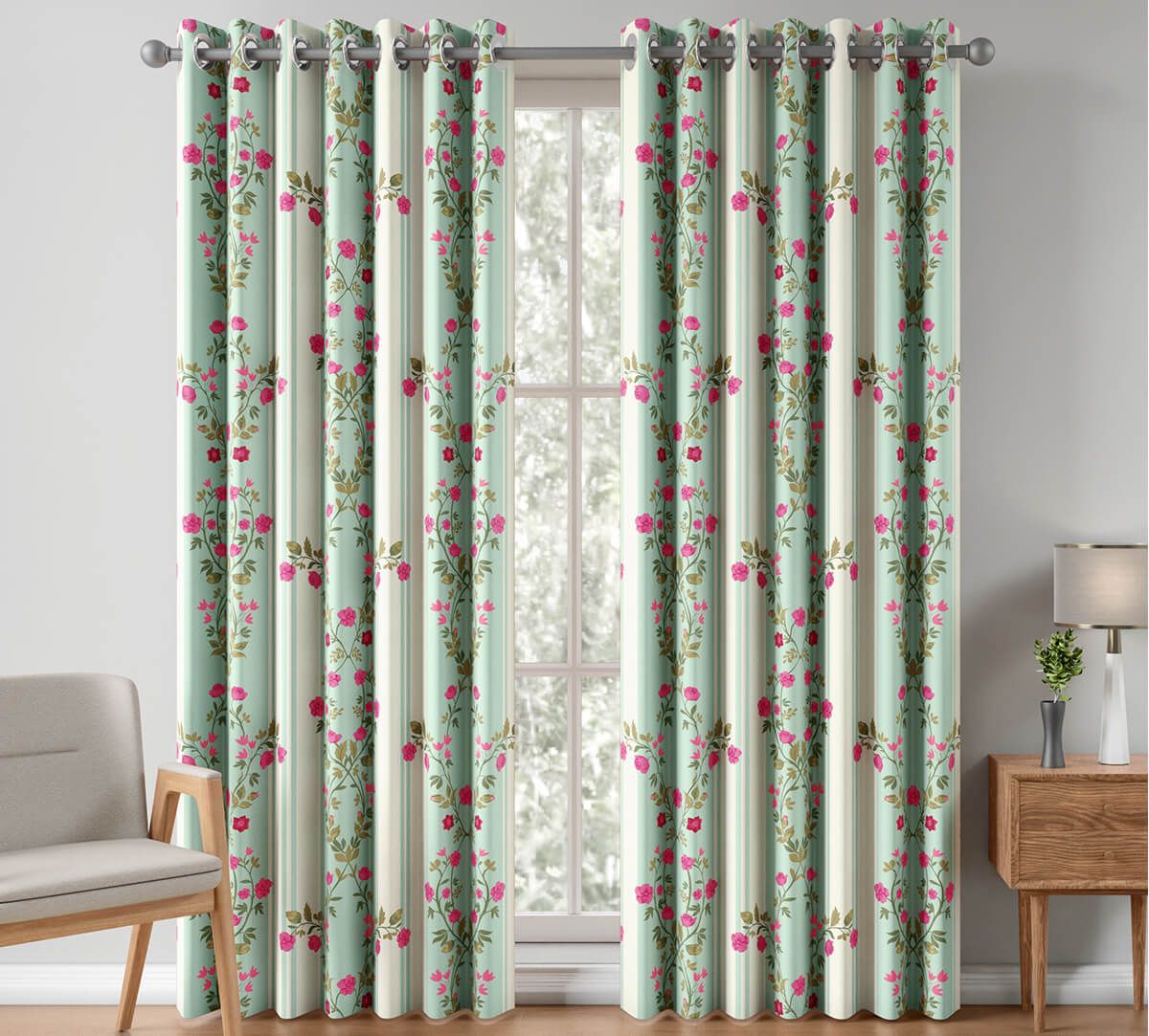 India Circus by krsnaa Mehta Pistacho Rose Twist Curtains Set of 2