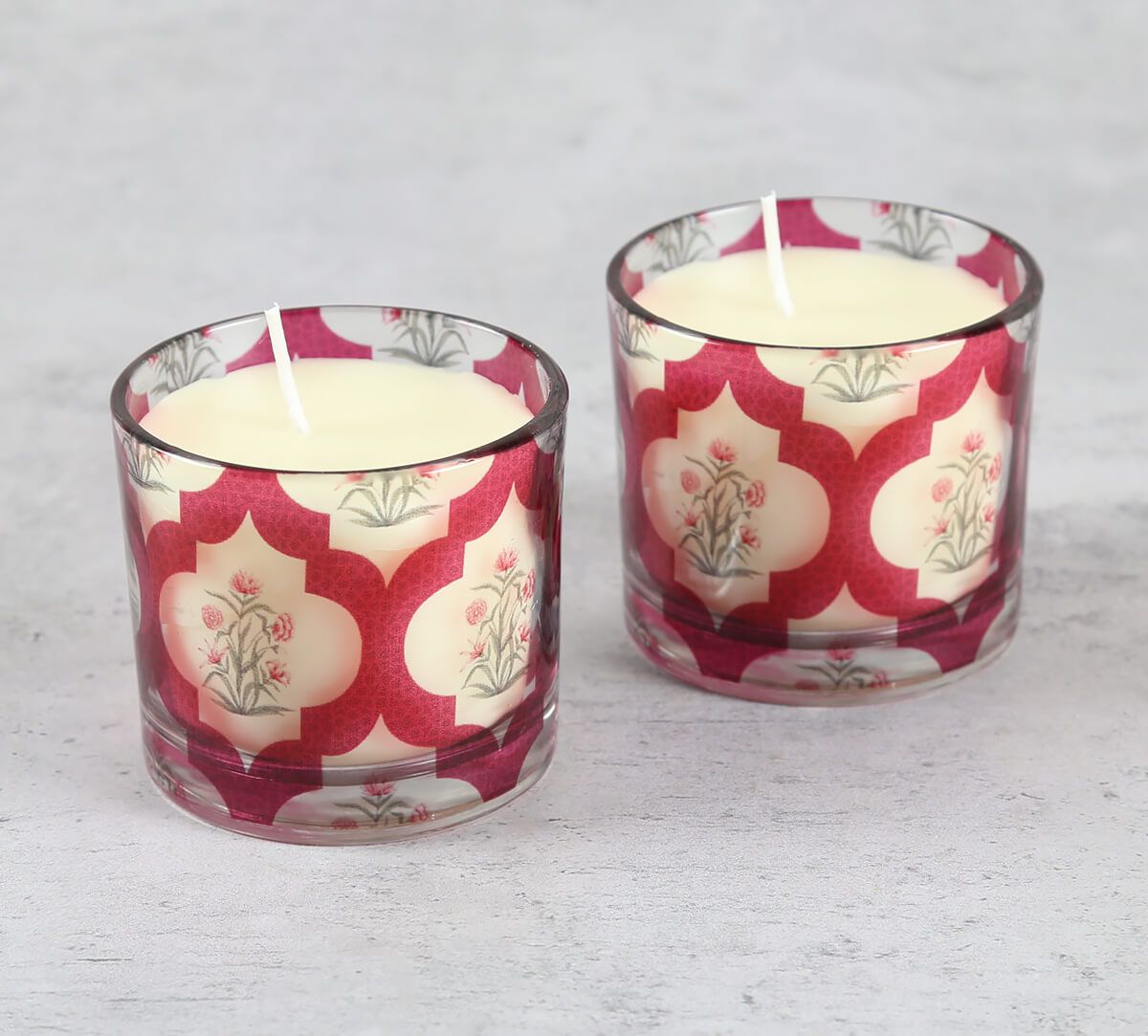 India Circus by Krsnaa Mehta Poppy Flower Scarlet Cylindrical Candle Votive Set of 2