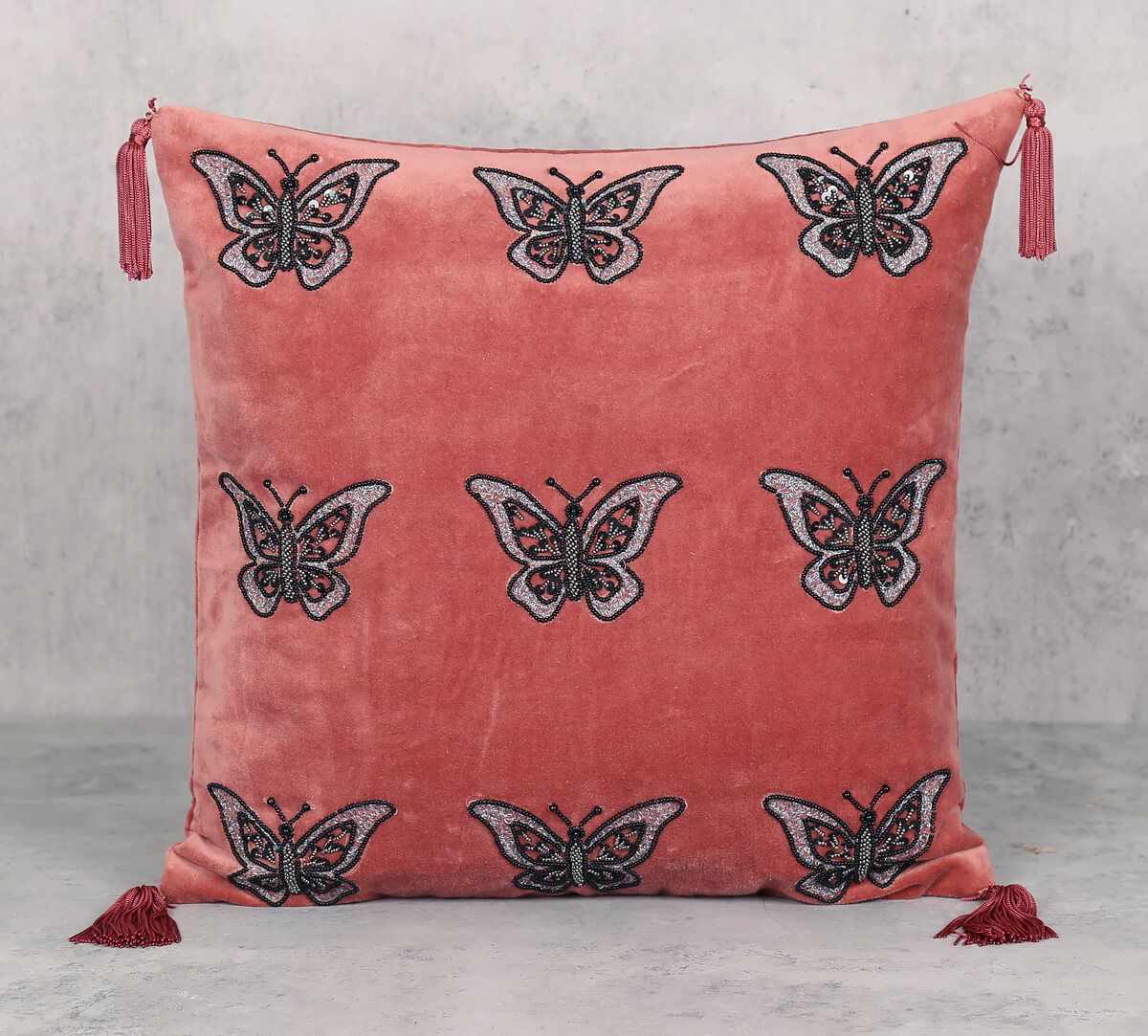 India Circus by Krsnaa Mehta Salmon Butterfly Adorn Cushion Cover