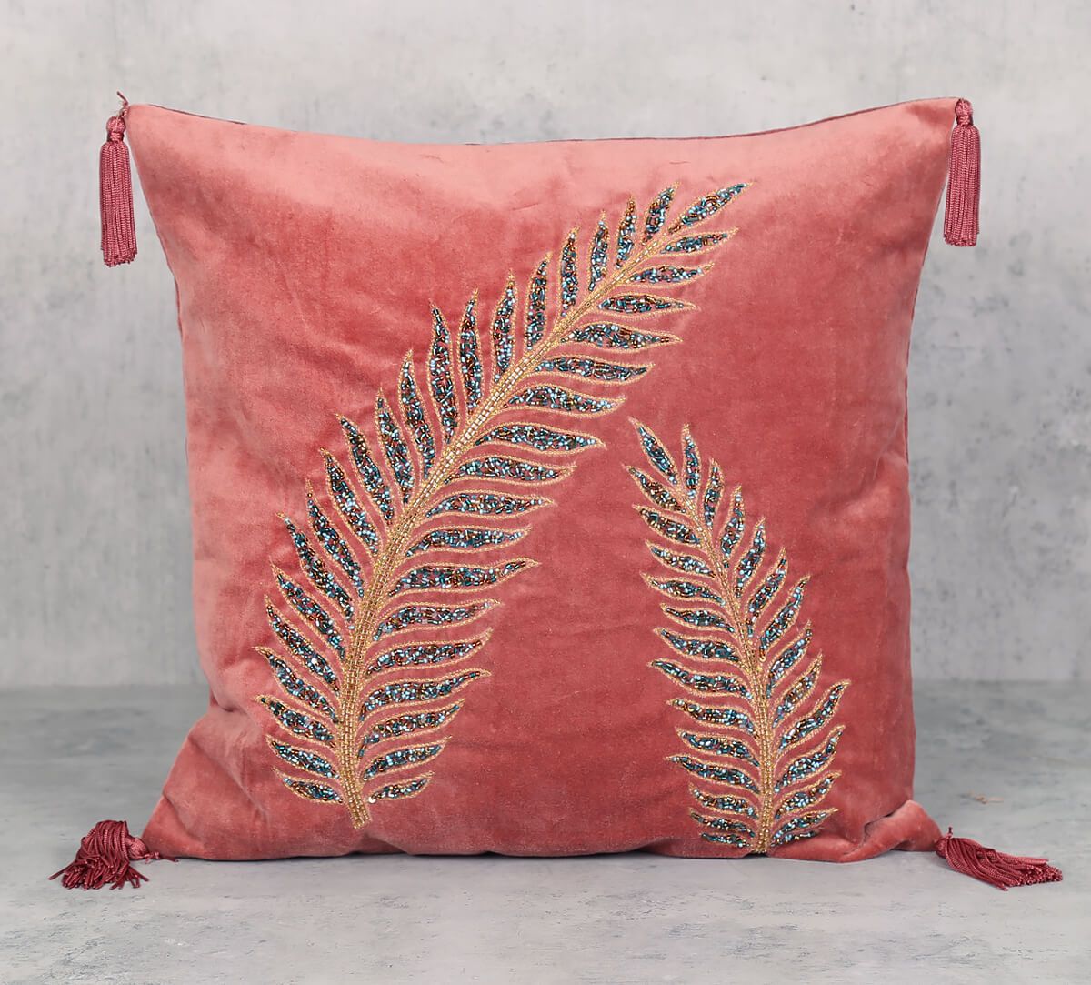 India Circus by Krsnaa Mehta Salmon Petal Embellishment Cushion Cover