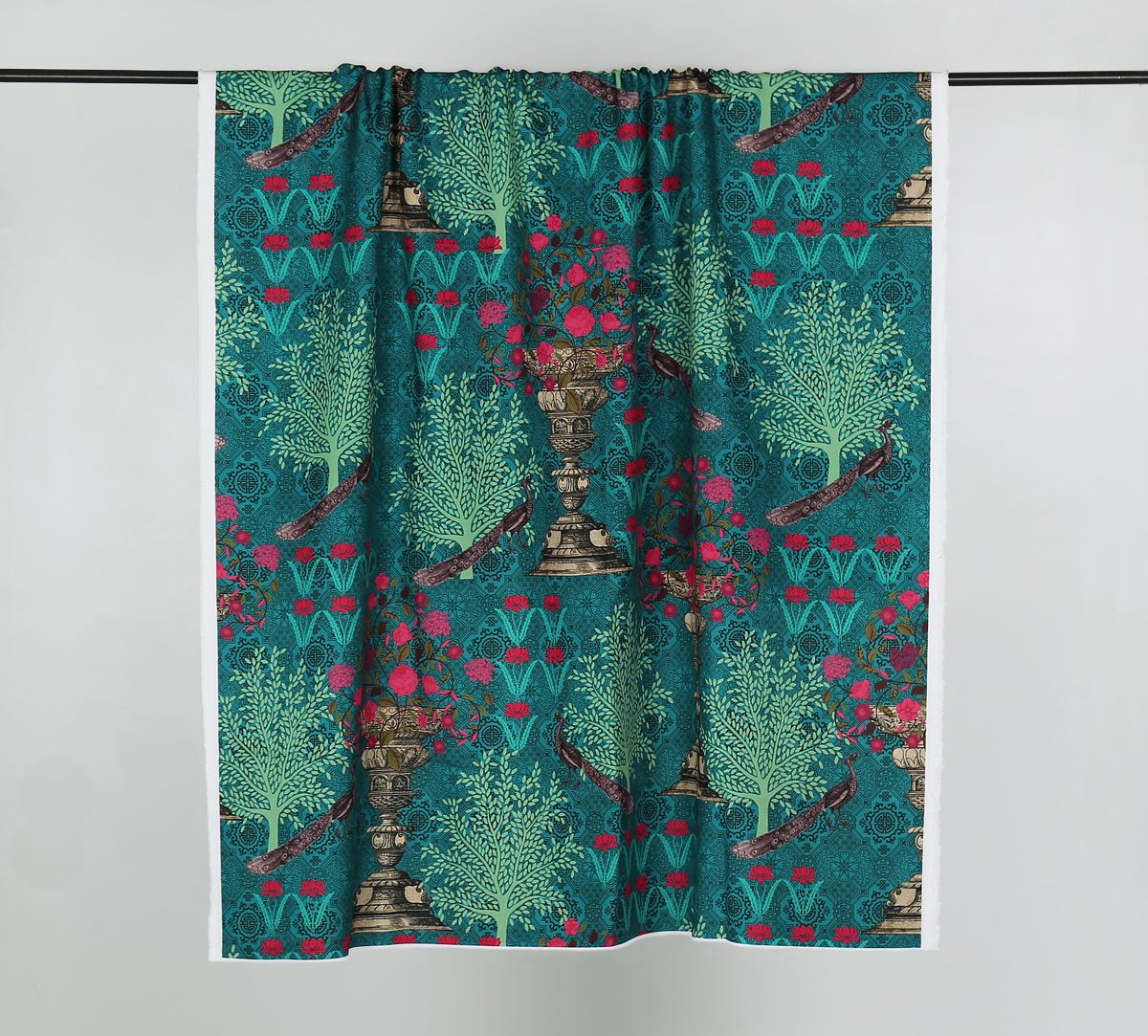 India Circus by Krsnaa Mehta Sea Green Floral Pillar Crest Fabric