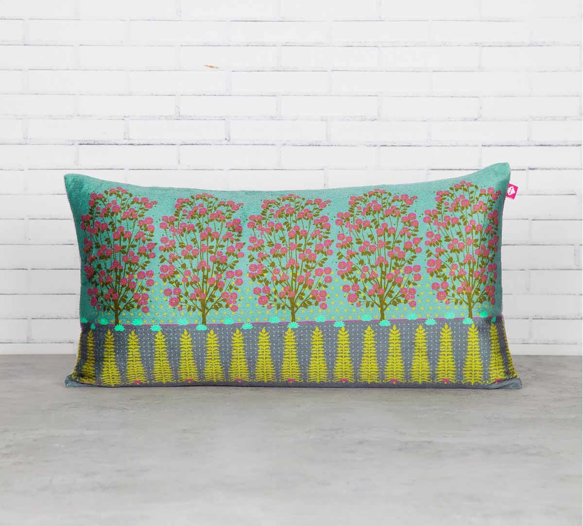 India Circus Conifer and Cherry Blossom Blended Velvet Cushion Cover
