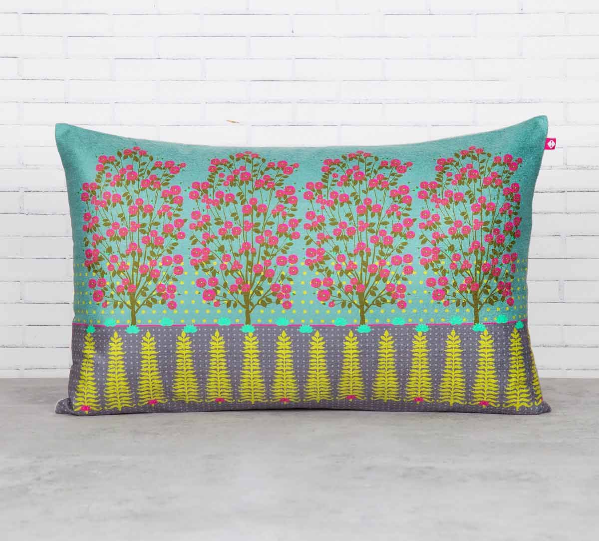 India Circus Conifer and Cherry Blossom Blended Velvet Cushion Cover