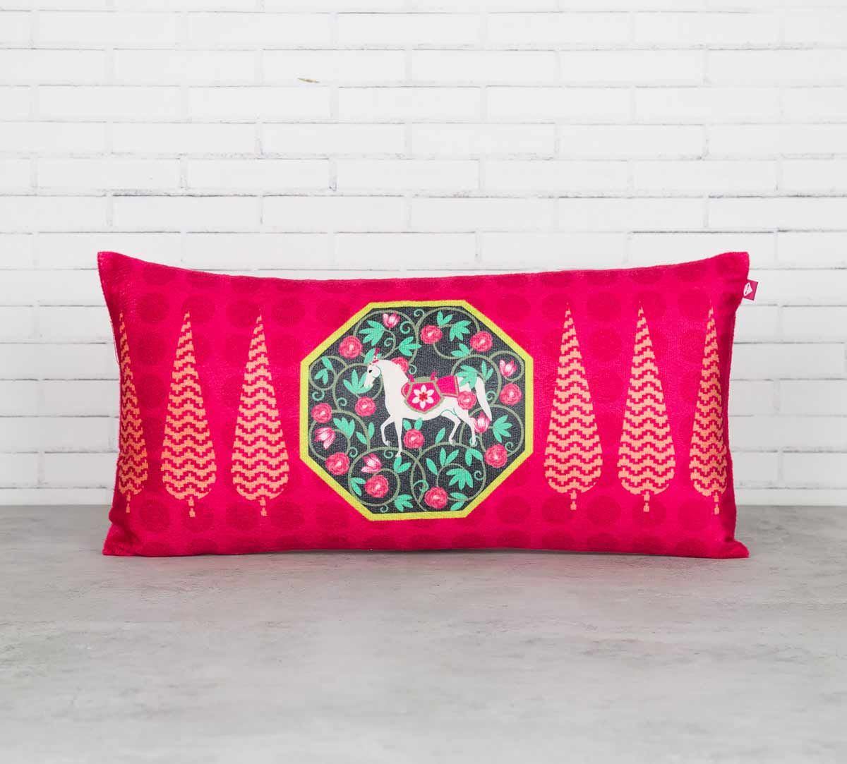 India Circus Conifer Spades and Stallion Reiteration Blended Velvet Cushion Cover