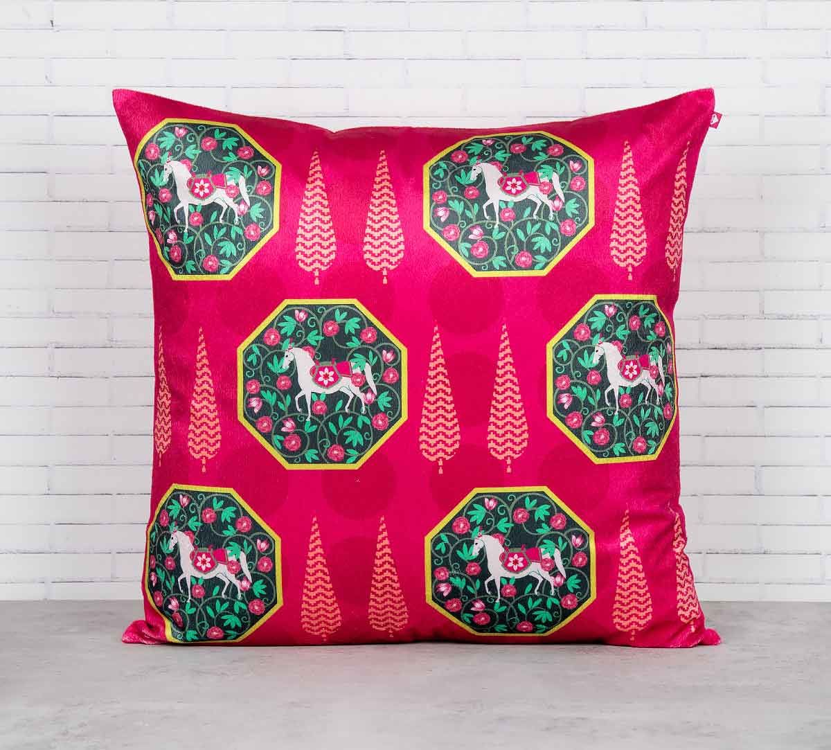 India Circus Conifer Spades and Stallion Reiteration Blended Velvet Cushion Cover