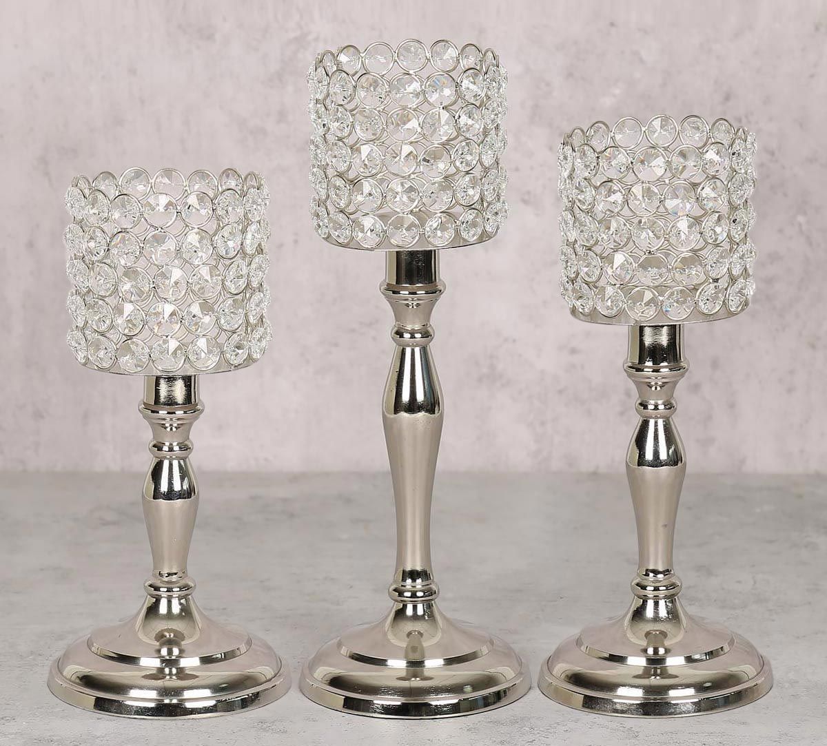 India Circus Crystal Candle Holder Cylindrical Set of 3