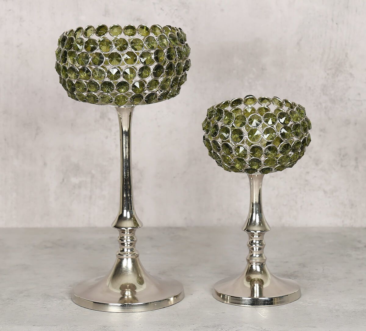 India Circus Olive Crystal Candle Holder Set of 2