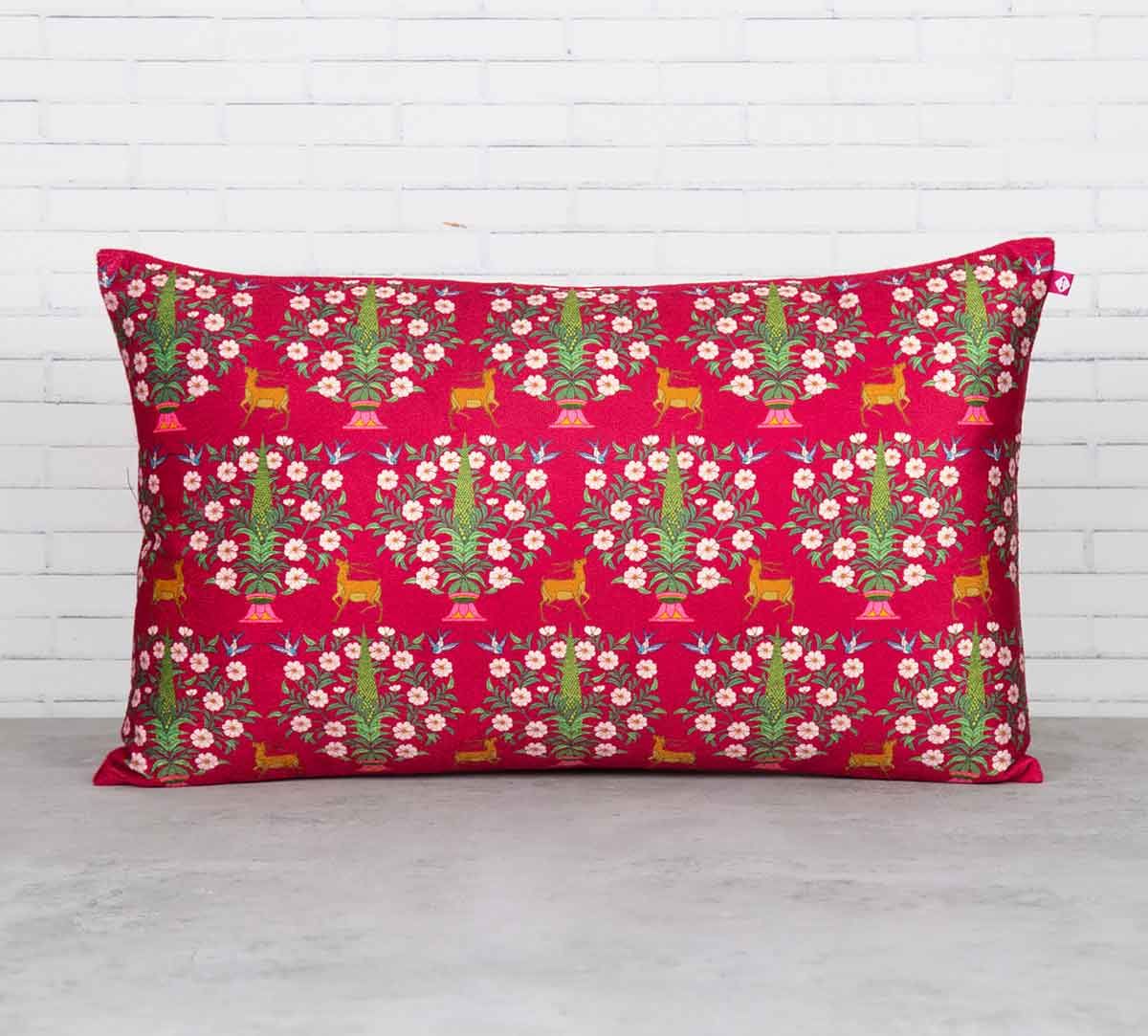 India Circus Deer and Conifer Garden Blended Velvet Cushion Cover