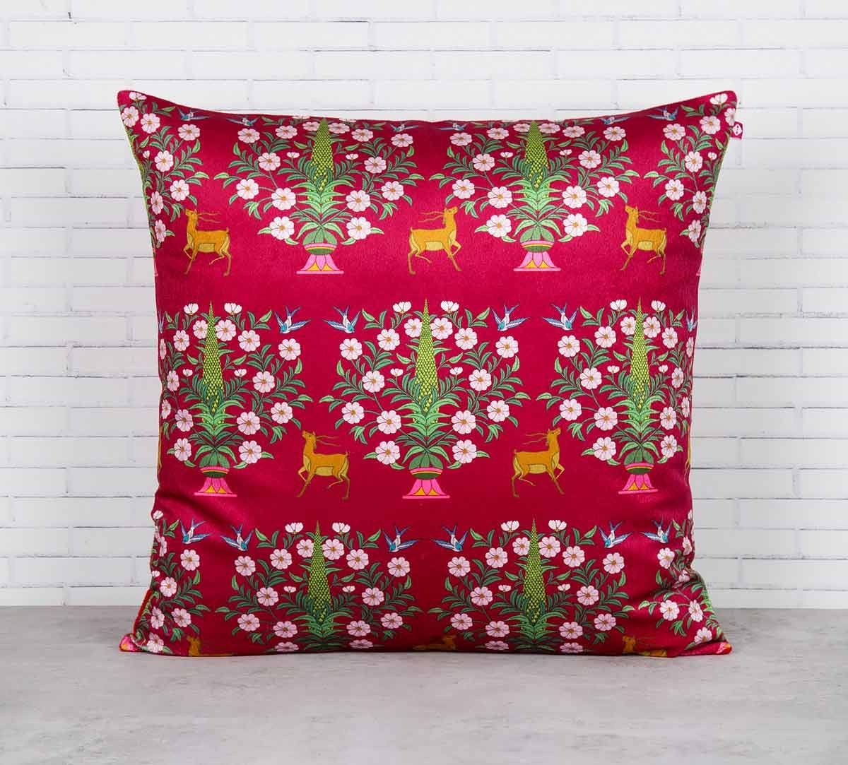 India Circus Deer and Conifer Garden Blended Velvet Cushion Cover