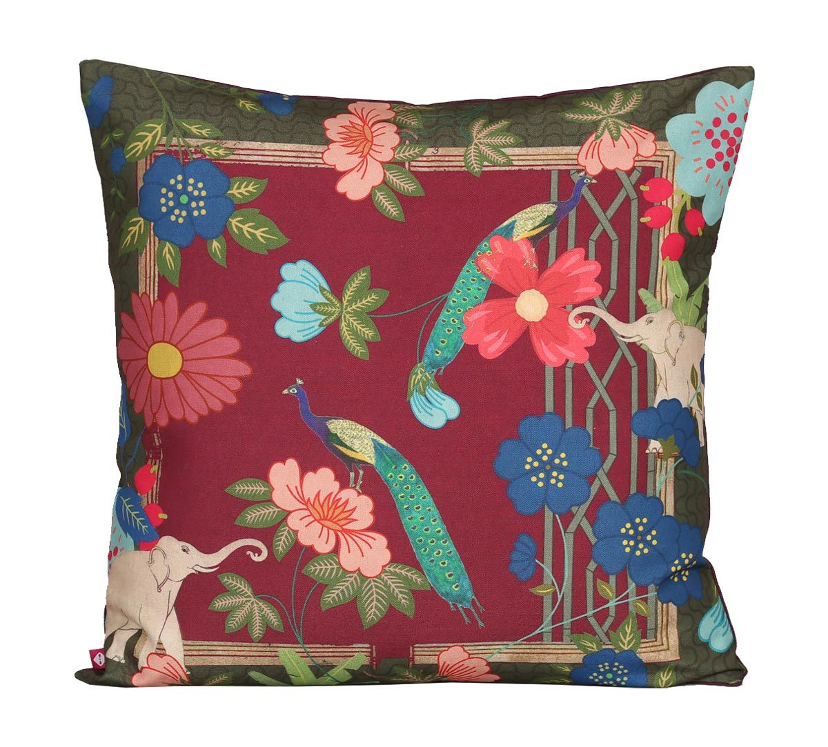 India Circus Fauna Darbar Canvas Cushion Cover