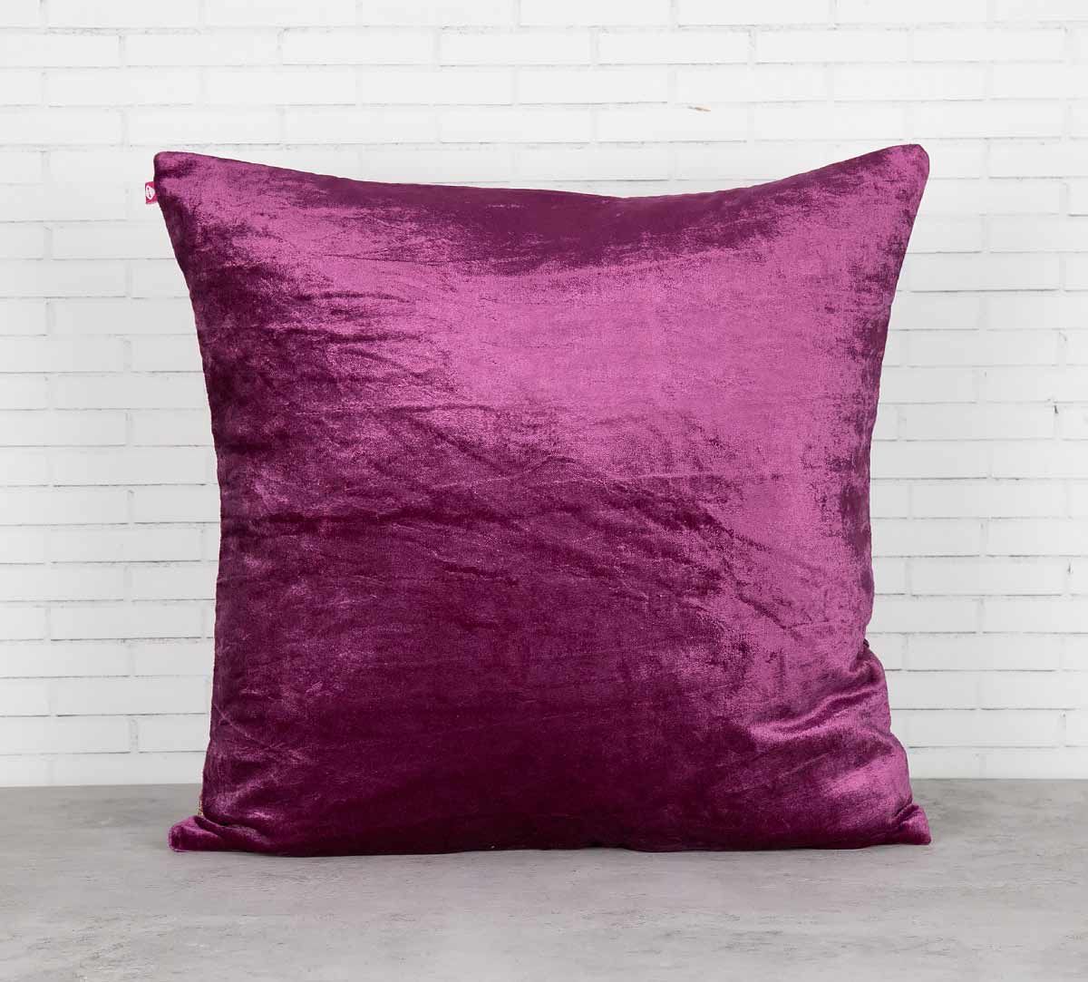 India Circus Floral Bandage Purple Embroidered Velvet Cushion Cover