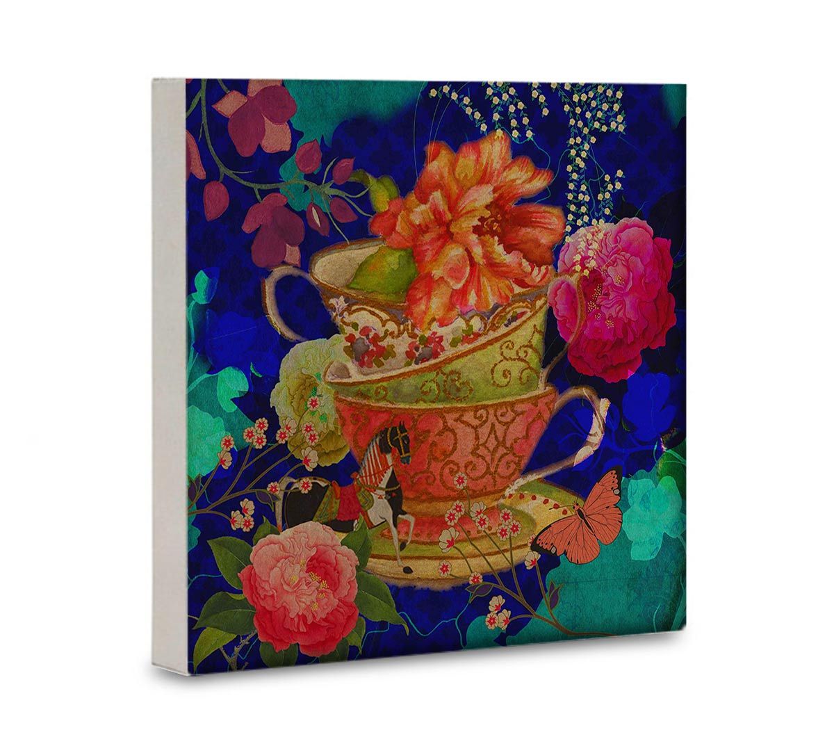 India Circus Floral Cup Illusion 16x16 and 24x24 Canvas Wall Art