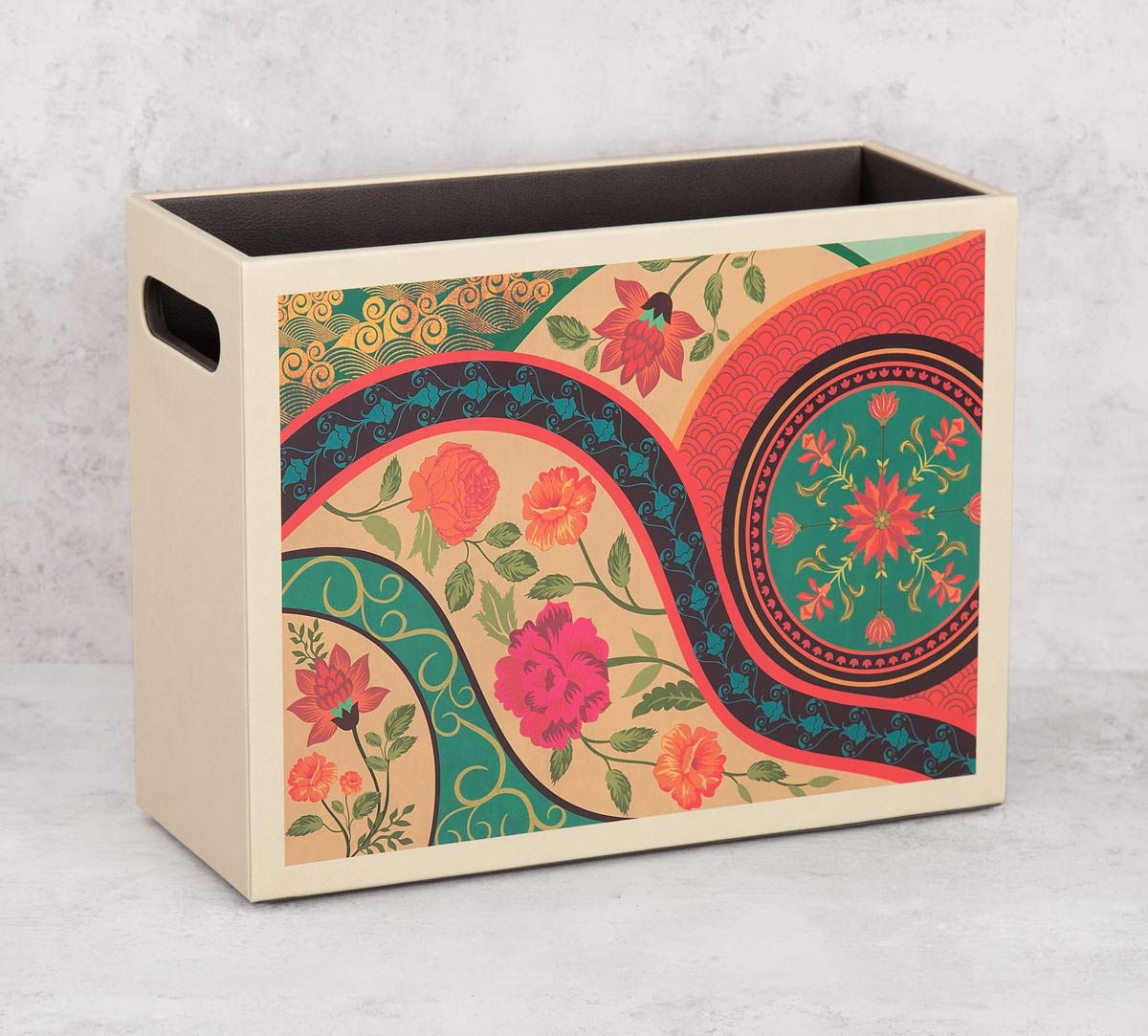 India Circus Floral Embroidery Leather Desk Organiser