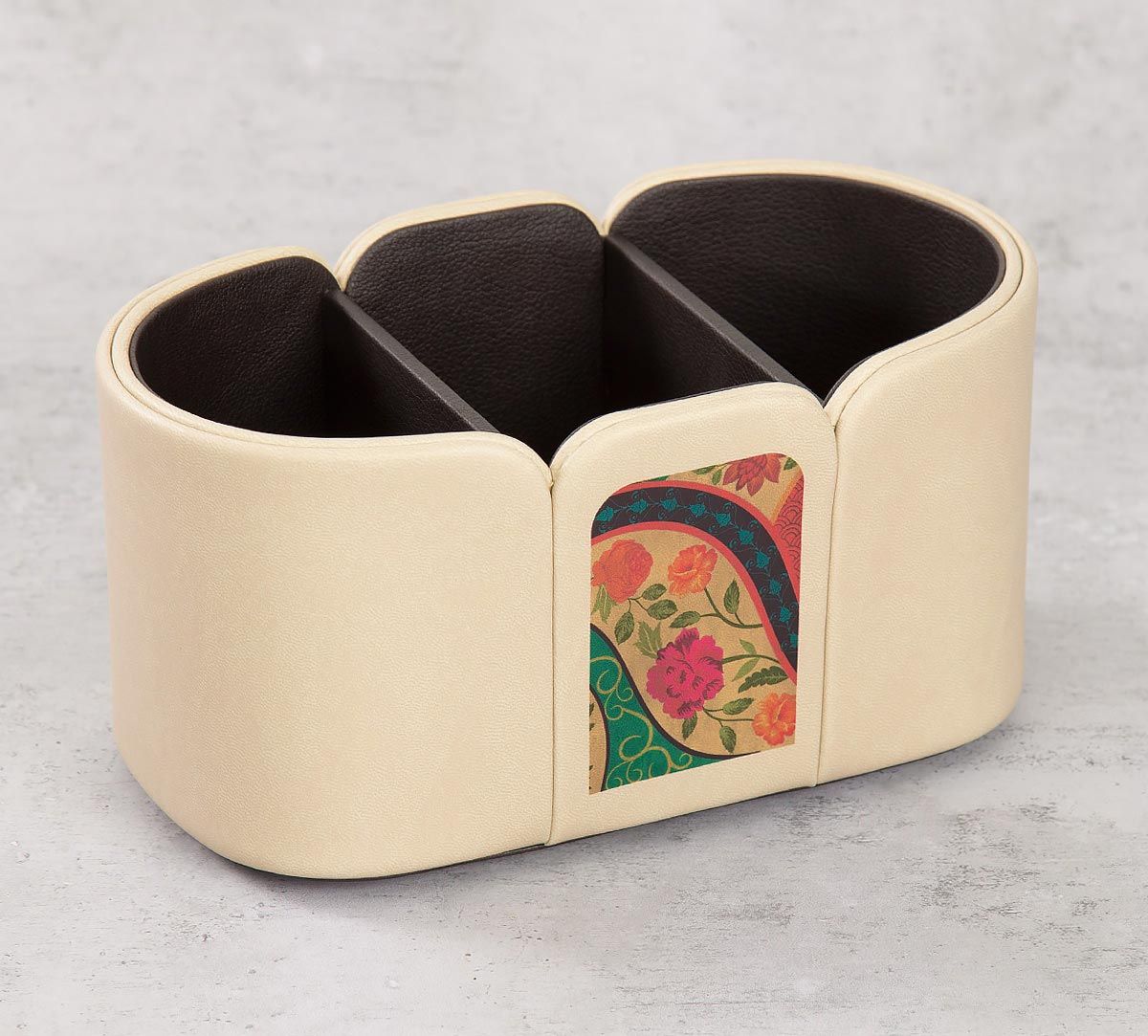India Circus Floral Embroidery Leather Desk Organiser