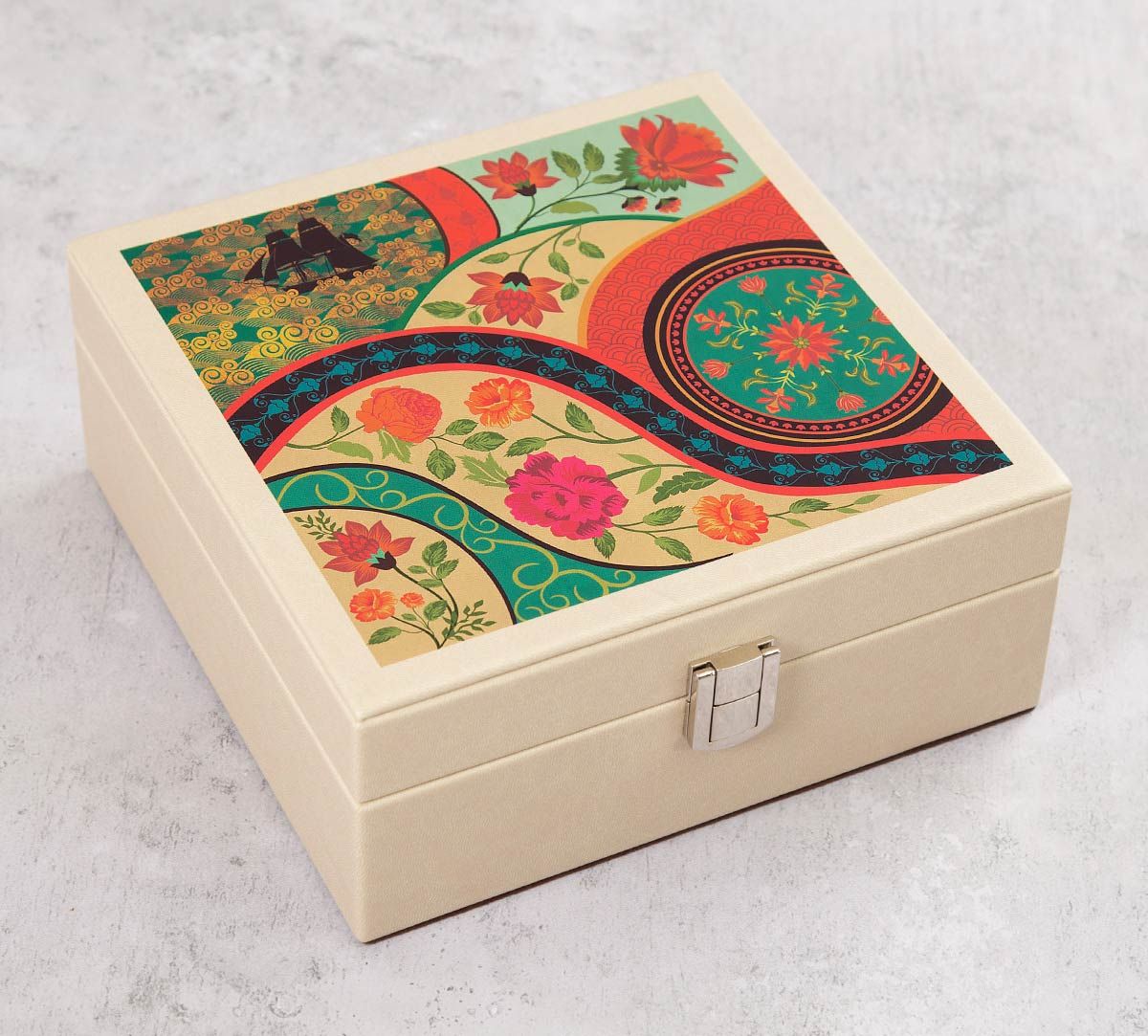 India Circus Floral Embroidery Leather Jewellery Box