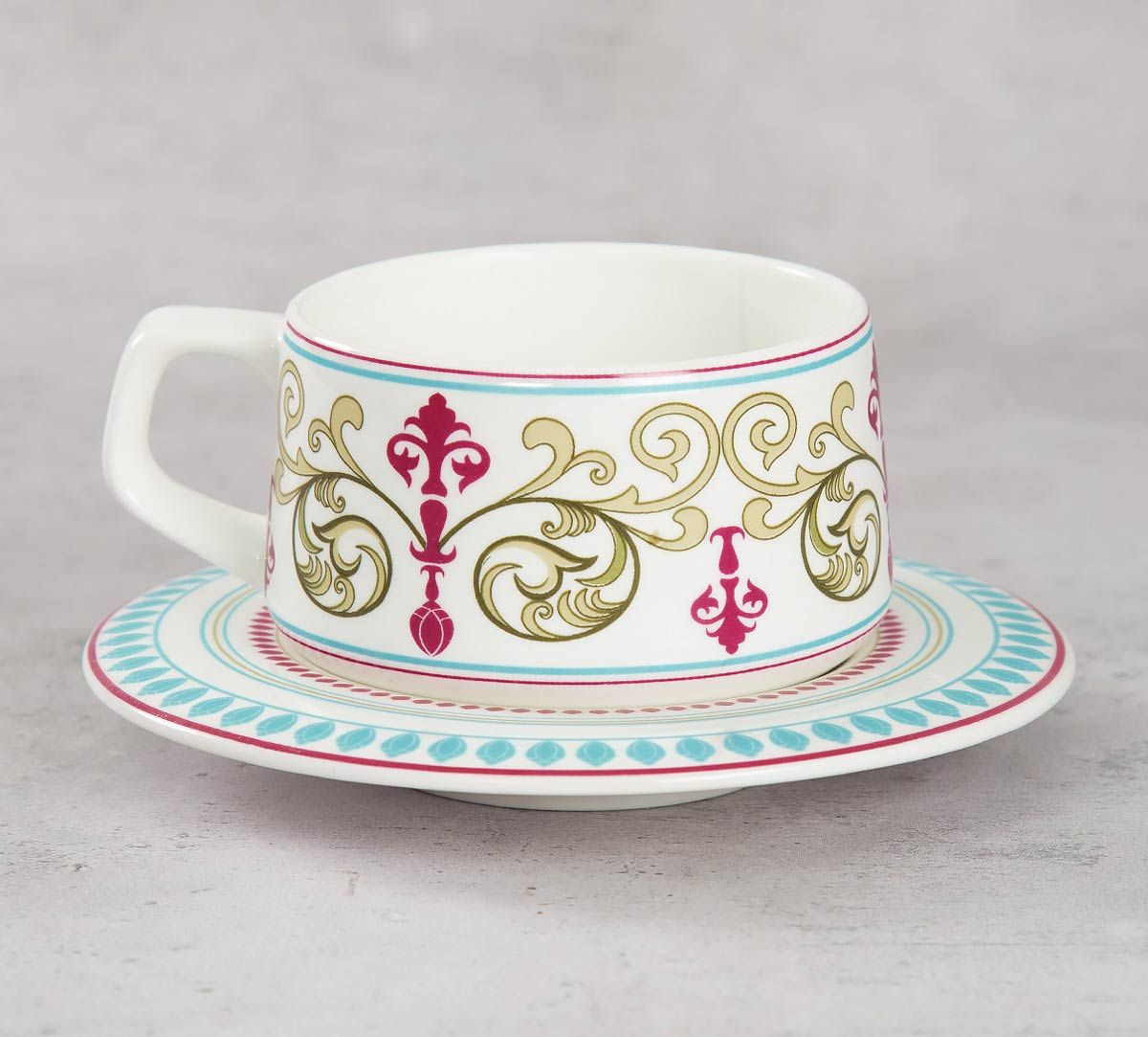 India Circus Floral Illusion Cup and Saucer (Set of 6)