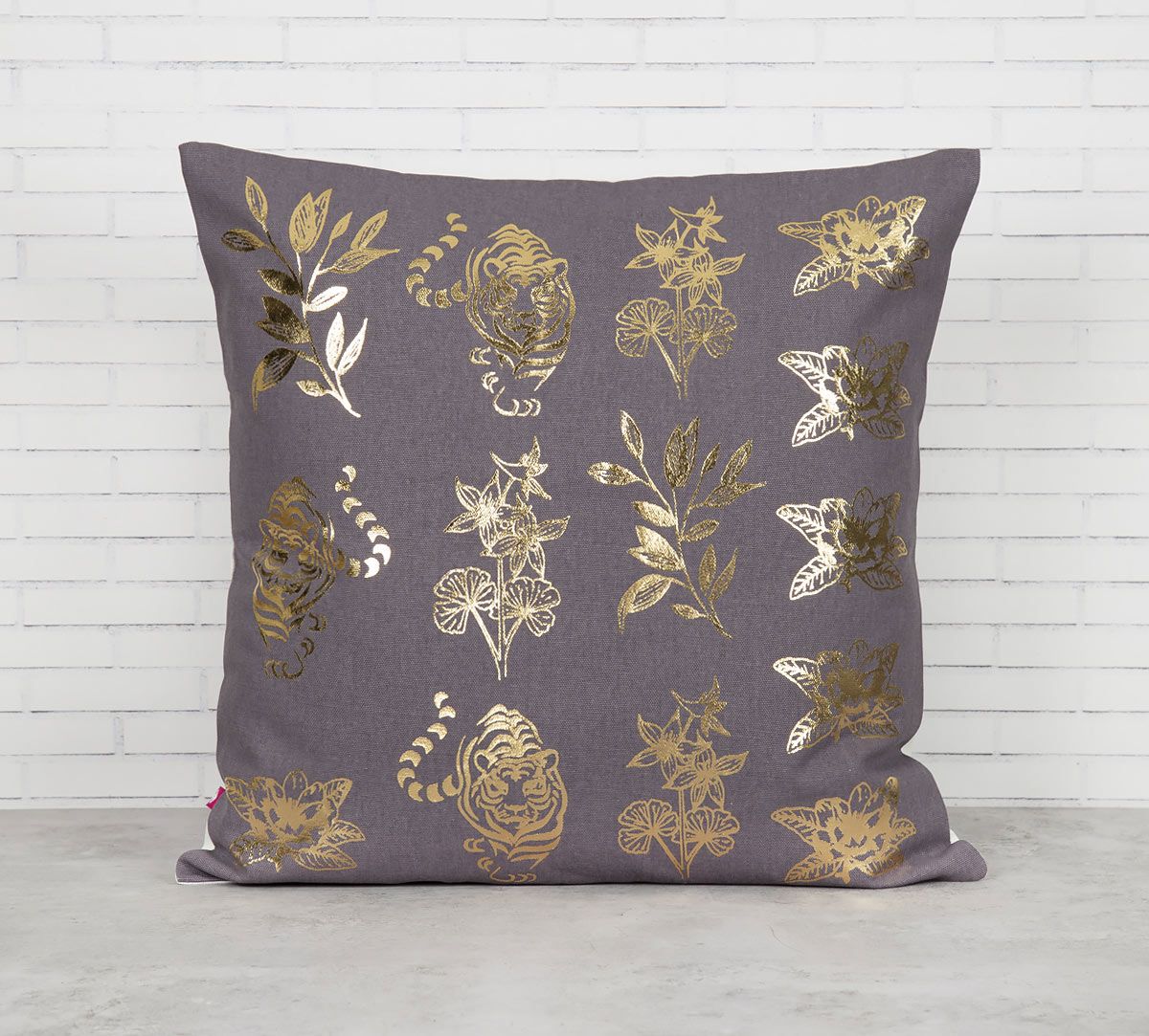 India Circus Floral Sketch Foil Cushion Cover