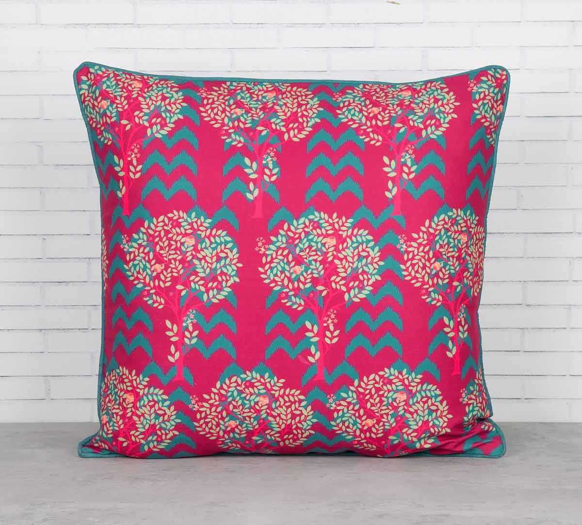 India Circus Flutter Tree Blended Taf Silk Cushion Cover