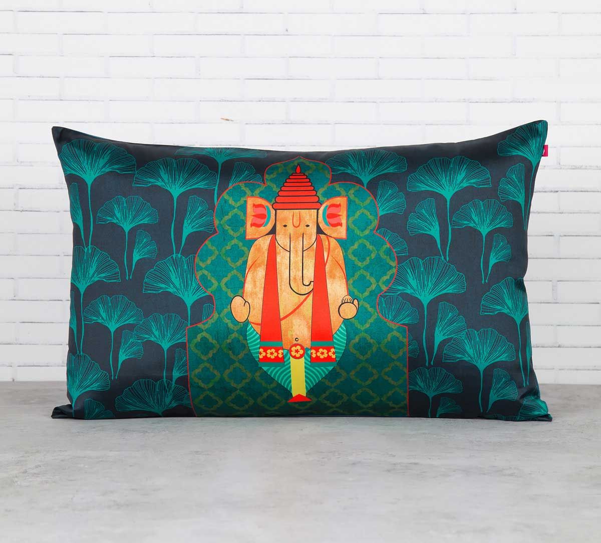 India Circus Ganeshas Riad Arch Blended Taf Silk Cushion Cover
