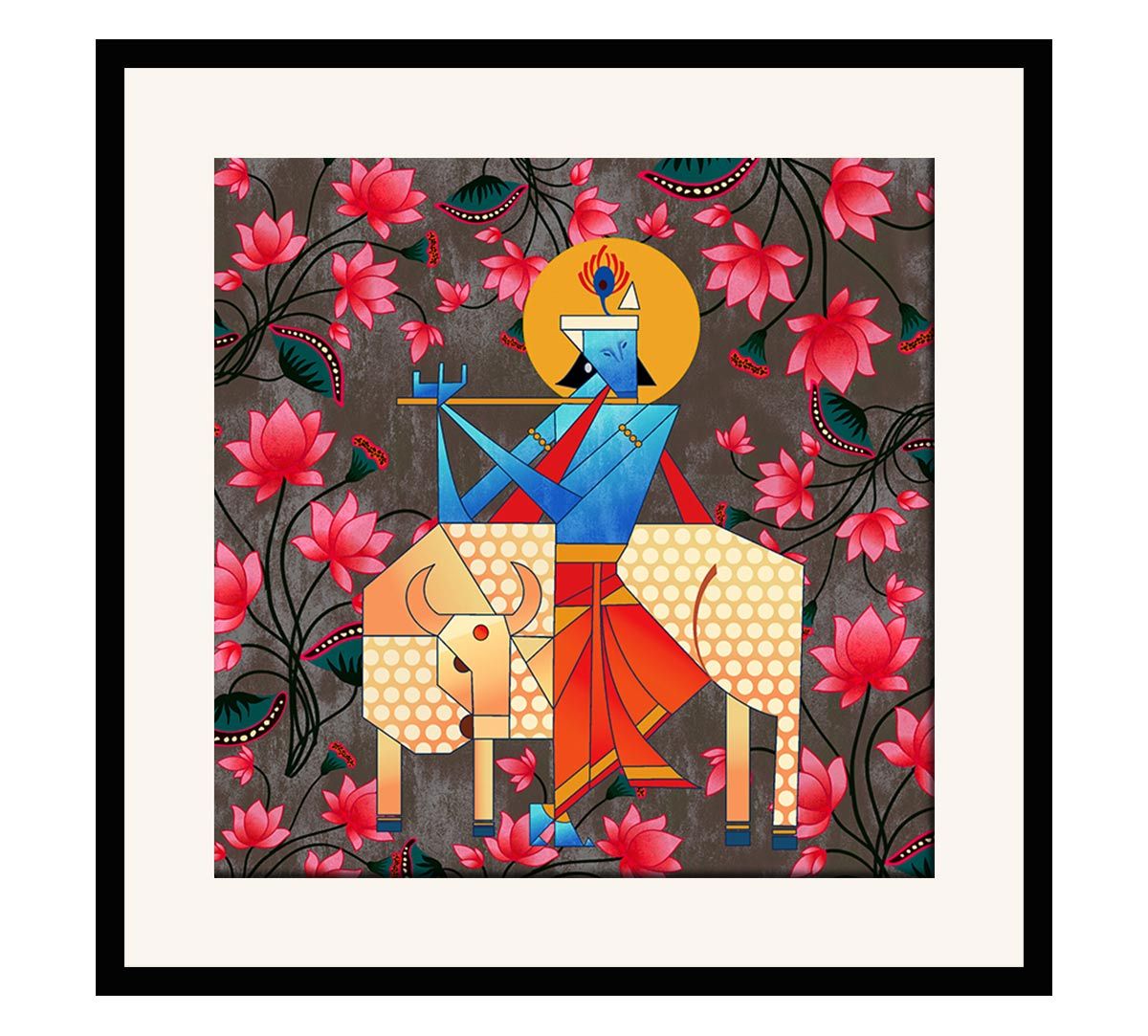 India Circus Geometrical Krishna 16 x 16 and 24 x 24 Framed Wall Art